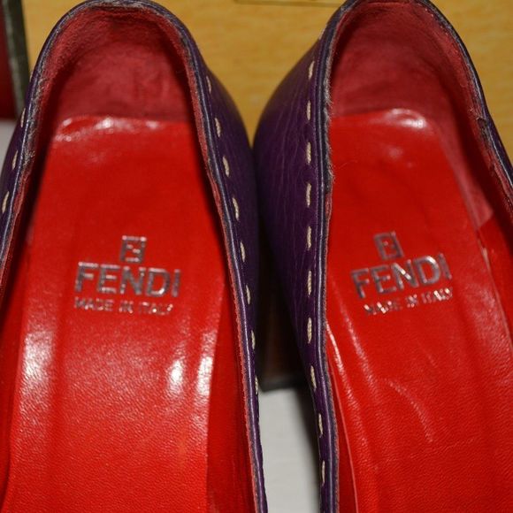 Fendi Vintage Purple Leather Block Heel Pumps – Square Toe - Picture 8 of 14
